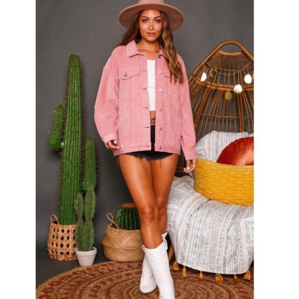 🔥SALE PINK SPRING CORDUROY TRUCKER JACKET - Picture 3 of 7